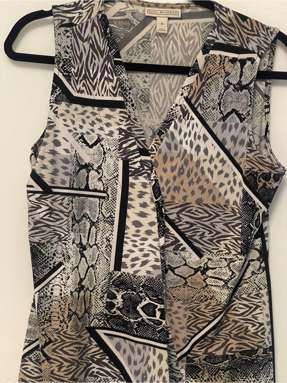 Dana Buchman Neutral Patchwork Animal Print Sleeveless V-Neck Blouse